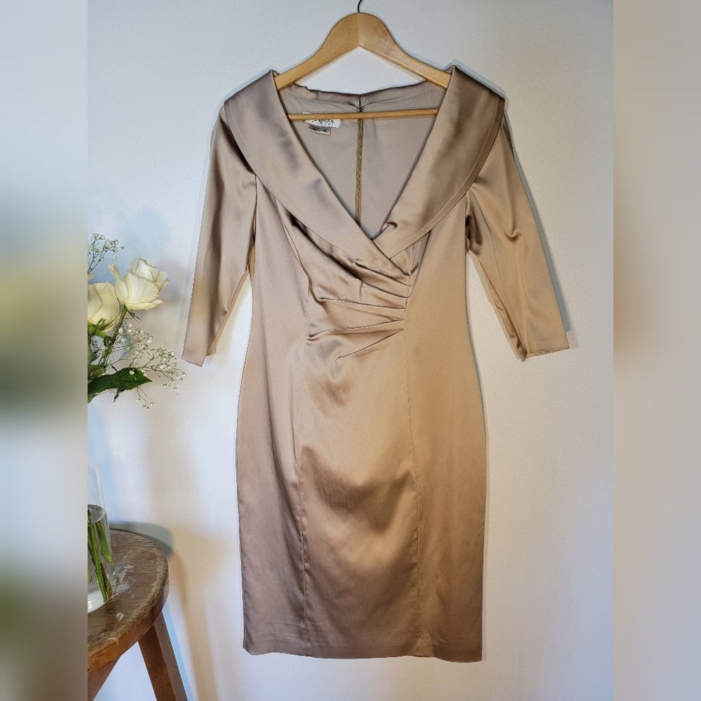 CREAM V-neck Kay Unger cocktail dress